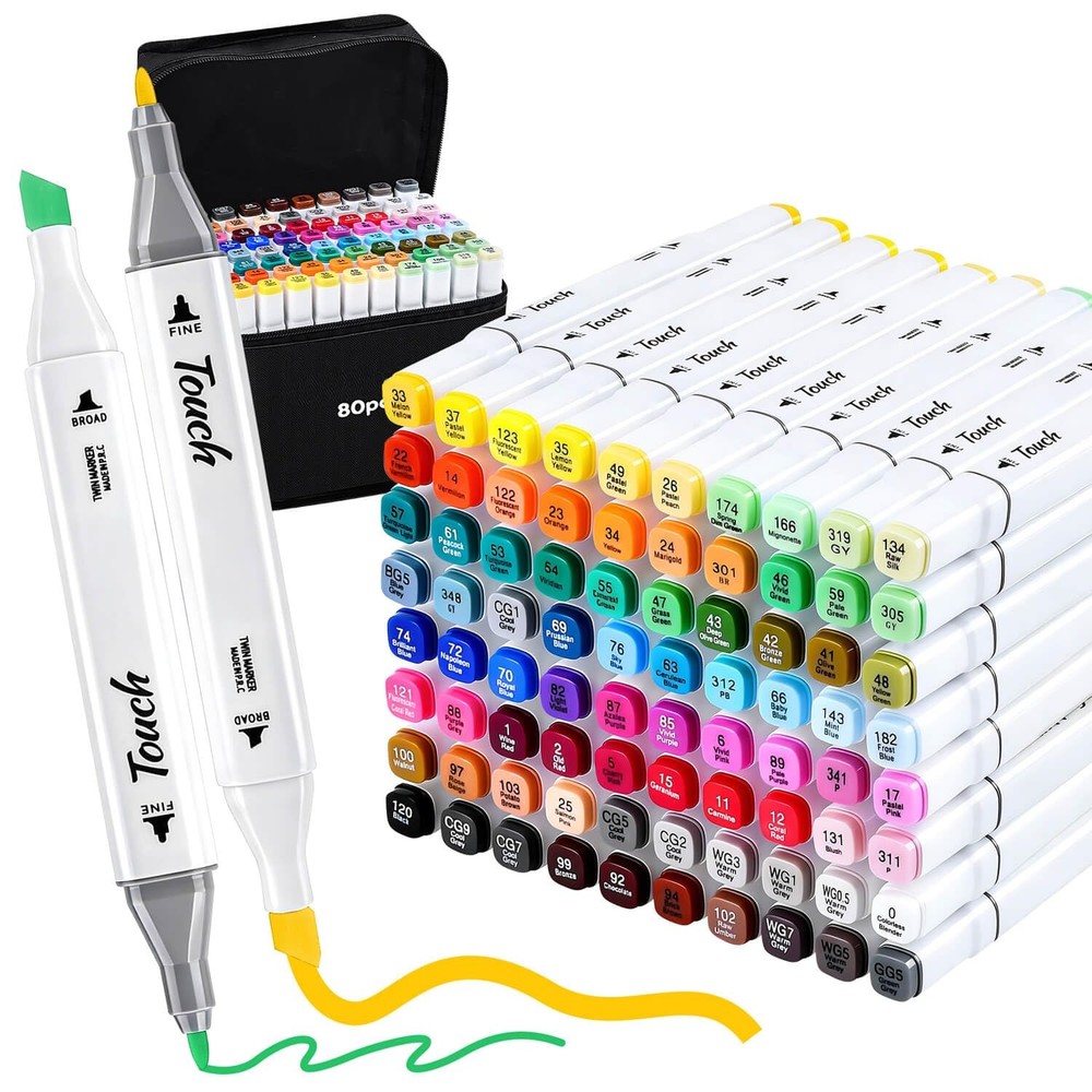80 Colors Alcohol Markers, Dual Tip Chisel & Fine Permanent Art Alcohol Based…