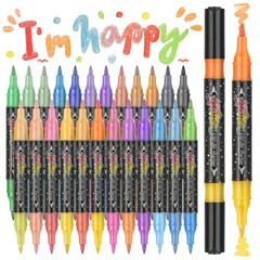48 Colors Duo Glitter Brush Markers, 24 Pack Water-based Ink Glitter Pens, Me…