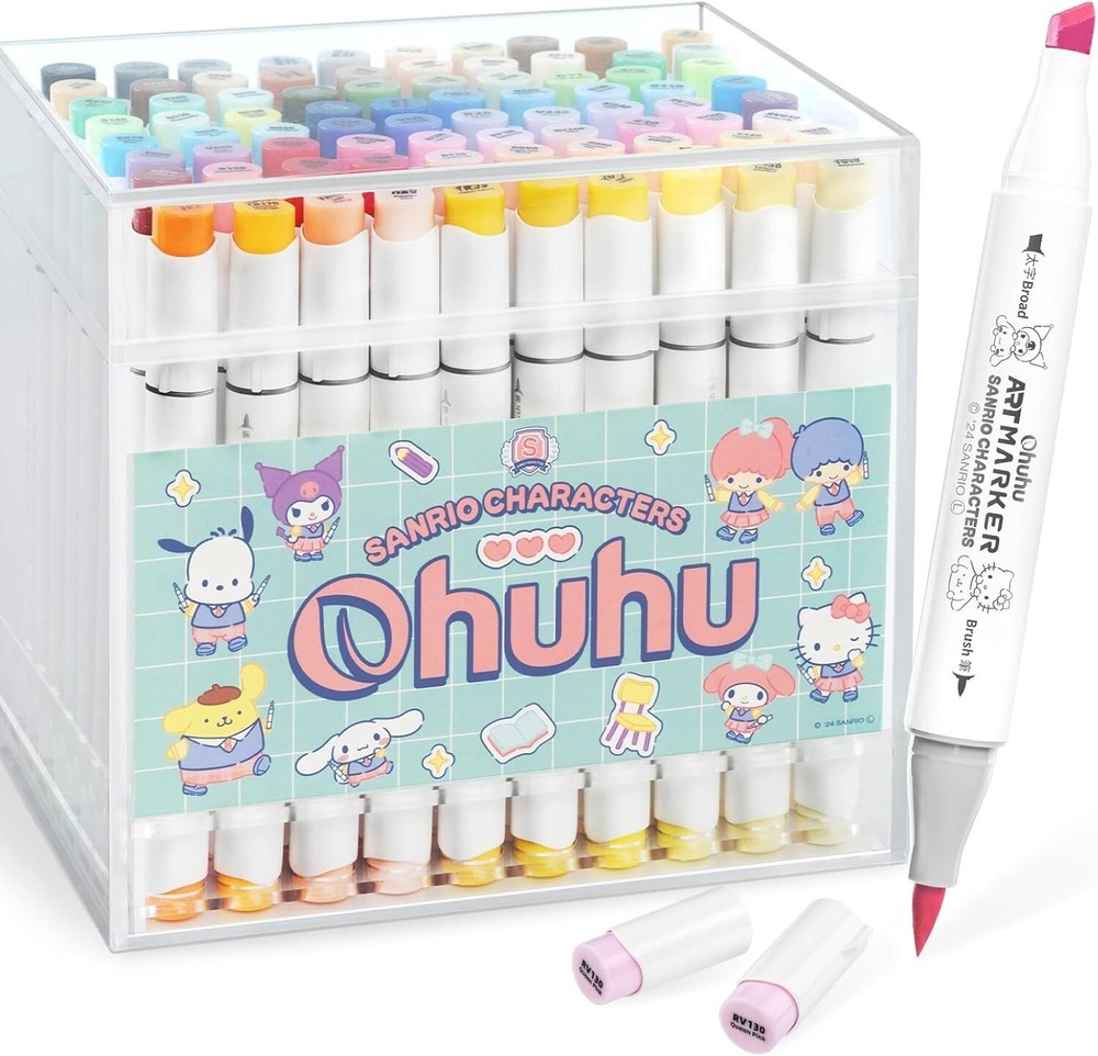 Sanrio x Ohuhu marker collaboration 80-color set. Brush nibs and thick nibs